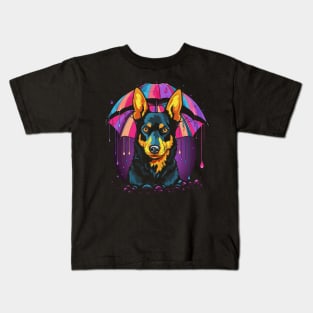 Australian Kelpie Rainy Day With Umbrella Kids T-Shirt